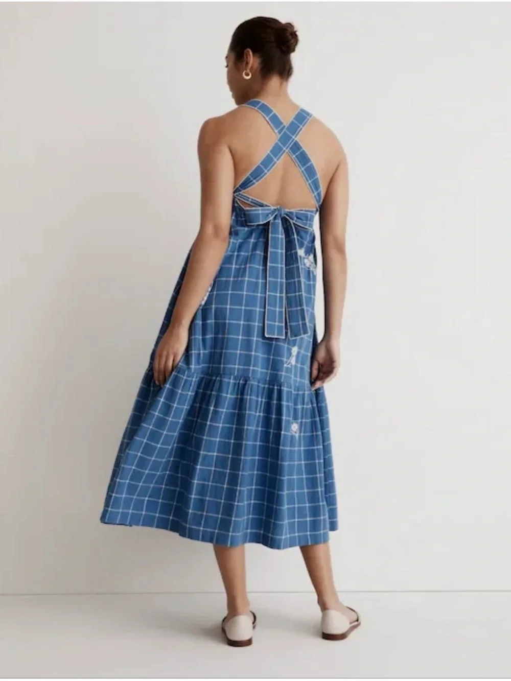 Madewell Blue Checked Embroidered Maxi Dress - Picture 2 of 7